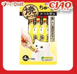 CIAO CIAO 肉泥 貓零食 燒鰹魚醬木魚肉醬 12g 4本入 12g  正面圖