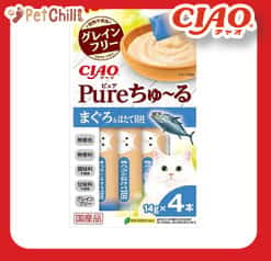 CIAO CIAO 肉泥 貓零食 Churu Pure 無添加吞拿魚帶子肉醬 14g 4本入 14g 正面圖