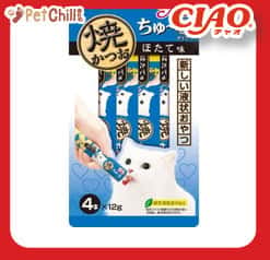 CIAO CIAO 肉泥 貓零食 扇貝燒鰹魚肉醬 12g 4本入 12g  正面圖