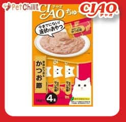 CIAO CIAO 肉泥 貓零食 鰹魚柴魚肉醬 14g 4本入 14g  正面圖