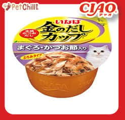 CIAO CIAO 貓罐頭 日本金湯鰹味杯 金槍魚.柴魚片味 70g 70g 正面圖