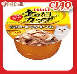 CIAO CIAO 貓罐頭 日本金湯鰹味杯 雞肉.金槍魚.柴魚片味 70g 70g 正面圖