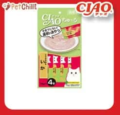 CIAO CIAO 肉泥 貓零食 雞肉+魷魚肉醬 14g 4本入 14g 正面圖