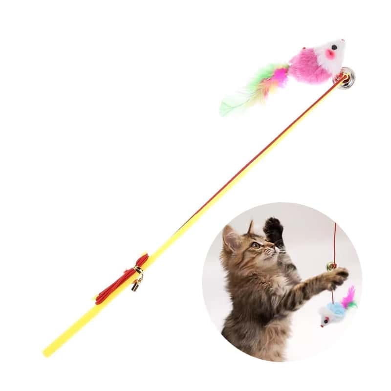 HelloDOG HelloDOG 玩具嚴選 吊吊小老鼠羽毛逗貓棒 1支   正面圖