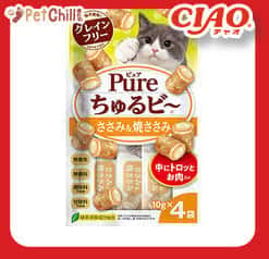 CIAO CIAO 貓零食 日本 Pure Chiu 天然軟心零食粒 純雞柳味 10g 4袋入 10g 正面圖