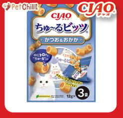 CIAO CIAO 貓零食 日本軟心零食粒 鰹魚及鰹魚乾味 12g 3袋入 12g 正面圖
