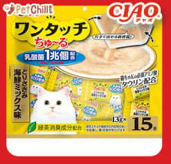 CIAO CIAO 貓零食 日本 One Touch 1兆個乳酸菌肉泥杯 雞肉扇貝味 13g 15個入 13g 正面圖