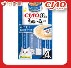 CIAO CIAO 肉泥 貓零食 缶之系列 鰹魚+鰹魚乾 14g 4本入 14g 正面圖