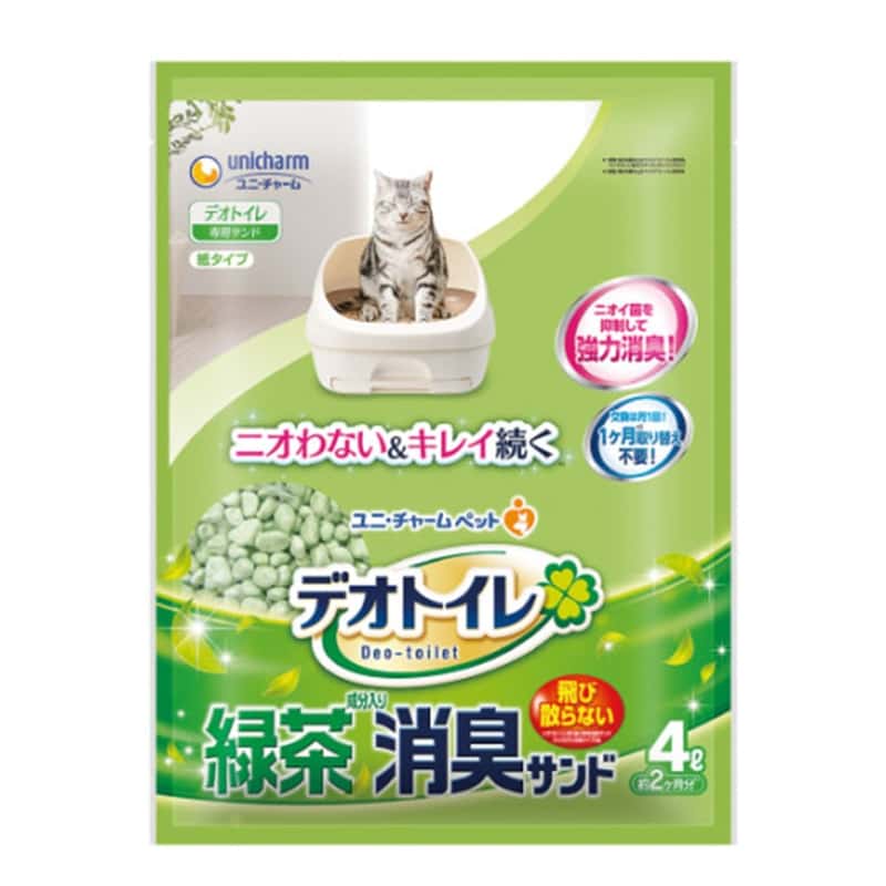 Unicharm Unicharm 日本消臭大師防飛散消臭 紙貓砂 綠茶味 4L 4L  正面圖