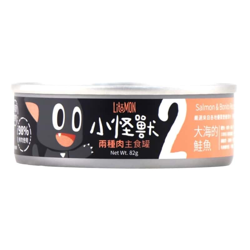 怪獸部落 怪獸部落 貓罐頭 2種肉貓主食罐 大海鮭魚 82g 82g  正面圖