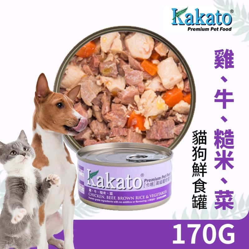 Kakato Kakato 罐頭 貓狗罐頭 雞肉及牛肉及糙米及蔬菜 170g 170g  正面圖