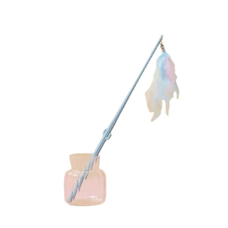 逗貓棒 猫玩具 彩色羽毛逗猫杆 玉米造型 (黃/藍/綠) 顔色隨機