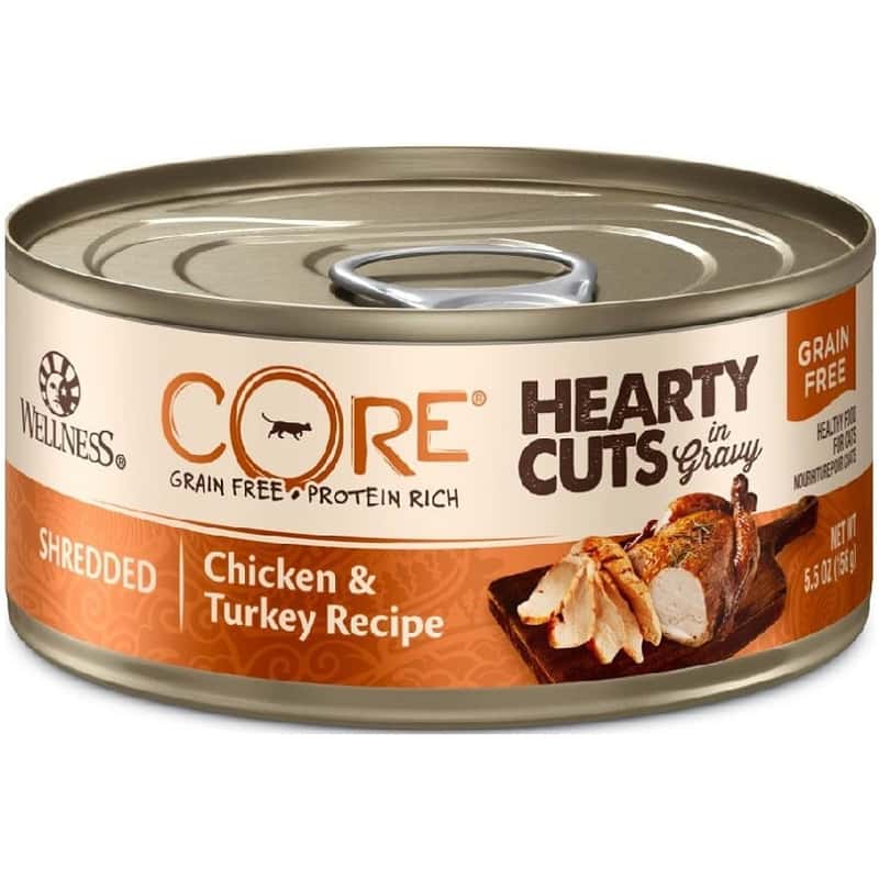 WELLNESS WELLNESS CORE 貓罐頭 無穀物 Hearty Cuts 雞絲及火雞絲 5.5oz 156g 5oz  正面圖