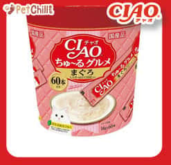 CIAO CIAO 肉泥 貓零食 吞拿魚．白飯魚帶子肉醬 14g SC-135 60本罐裝 14g  正面圖