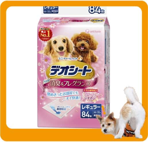 Unicharm Unicharm 狗尿墊 狗尿片 日本柔軟香氛超除臭 粉紅花香味 寵物尿墊 [44*32 XL碼 84枚]   正面圖