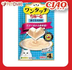 CIAO CIAO 貓零食 日本One Touch 肉泥杯 化毛球金槍魚醬盒 14g 4本入 14g  正面圖