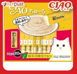 CIAO CIAO 肉泥 貓零食 金槍魚及扇貝肉醬 14g 20本袋裝 14g  正面圖