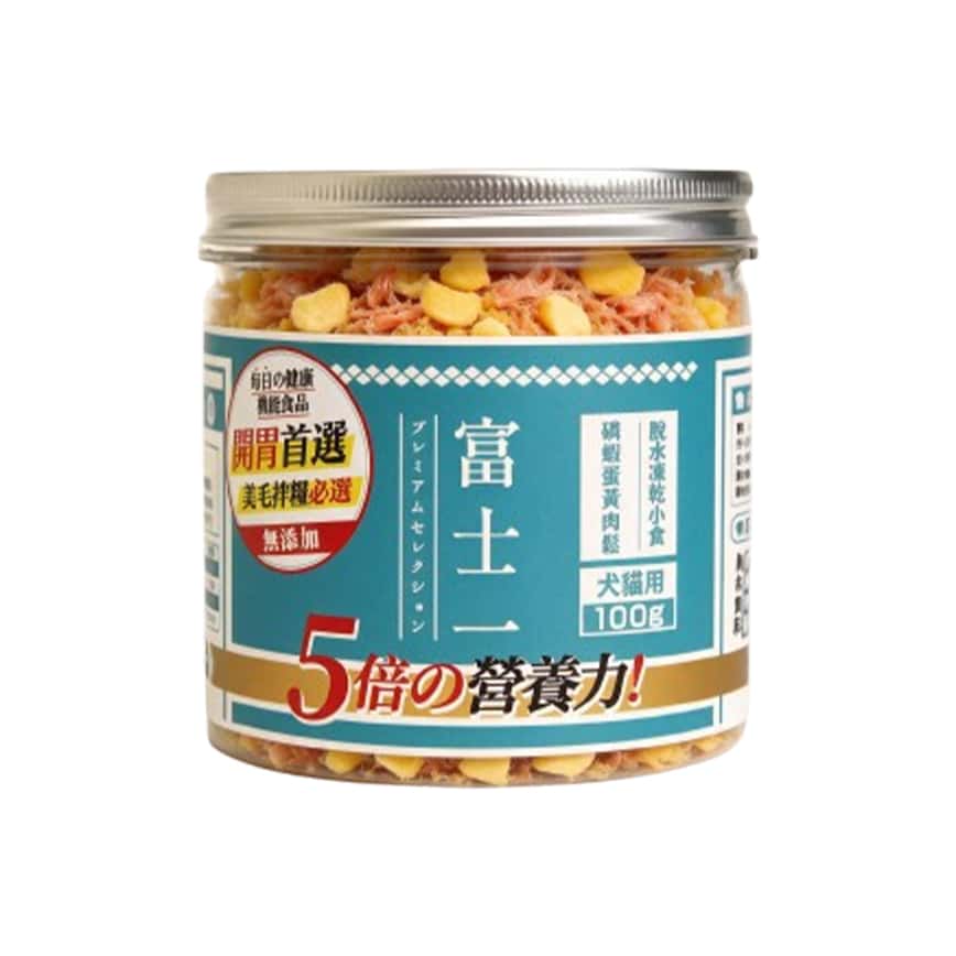富士一 凍乾小食 脫水蛋⻩磷蝦⾁松 中罐 100g (貓犬用) (img2)
