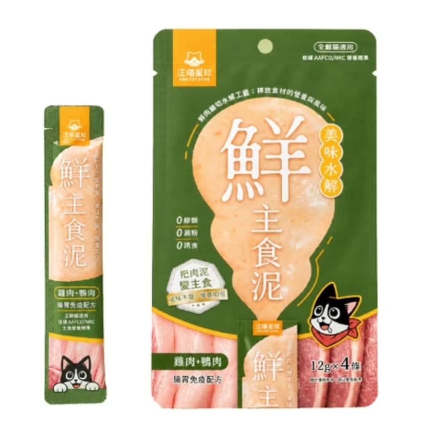 汪喵星球 貓用 美味水解鮮主食泥 腸胃免疫 雞肉+鴨肉 12gx4 (FS350) (img2)