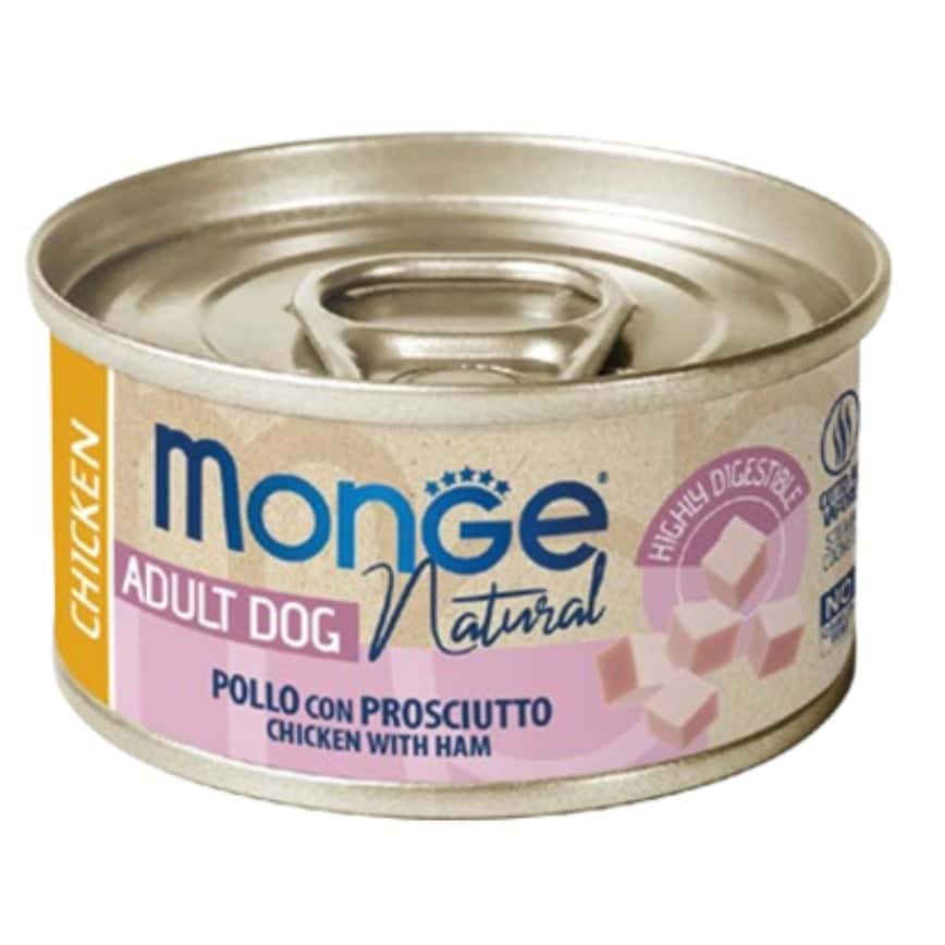 Monge Natural 真肉絲狗罐 雞肉火腿 95g (MO6941) (新舊包裝隨機發貨) (img2)