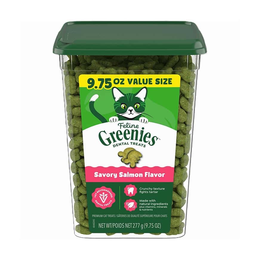 Greenies Feline貓齒靈 貓零食 貓貓潔齒餅 珍寶桶 三文魚味 9.75oz (10205316) (新舊包裝隨機發貨) (圖片2)