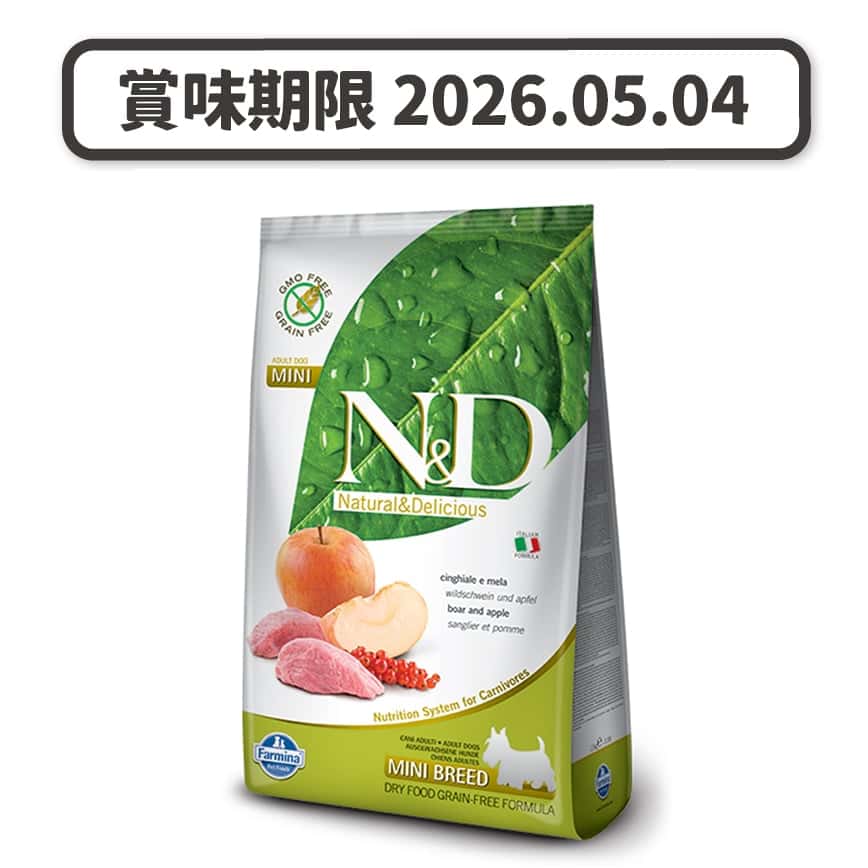 Farmina N&D 狗糧 無穀物狗糧 成犬細粒糧配方 蘋果+野豬 7kg (NDDBS070) (賞味期限 2026.05.04) (圖片2)