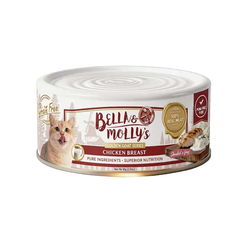 Bella & Molly's貝莉 貓罐頭 無穀物黃金羊奶系列 嫩雞雞絲湯汁 80g - 限時試食價 (img2)