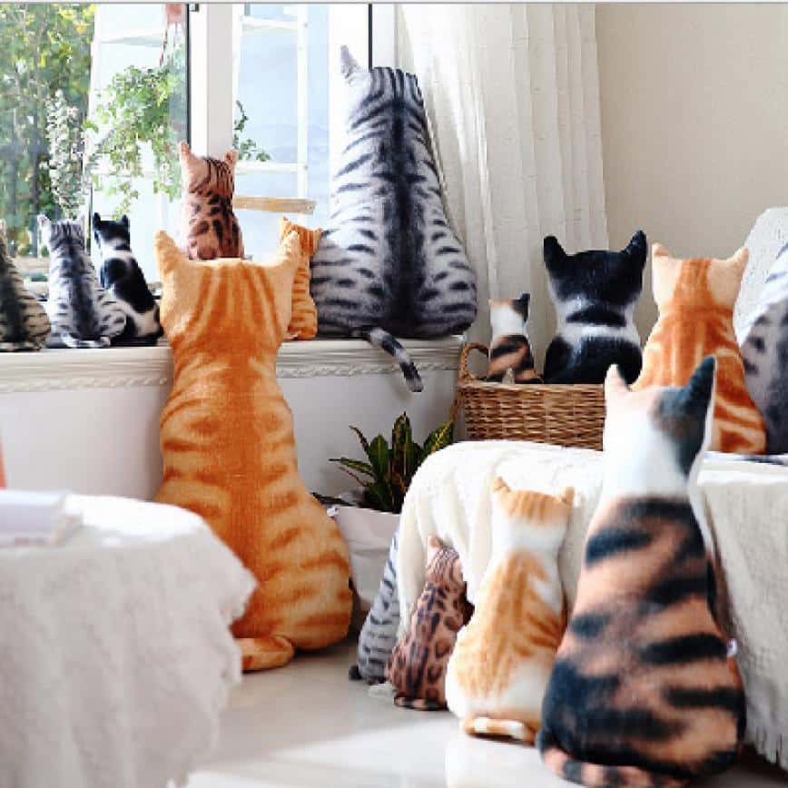 治癒系超可愛貓紋背影柔軟抱枕 細碼 (款式隨機) (圖片2)