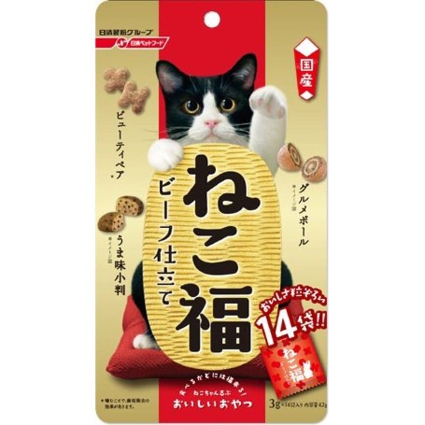 日本日清 貓零食 海鮮牛肉蔬菜零食粒 3g 14袋入 (紅) (img2)