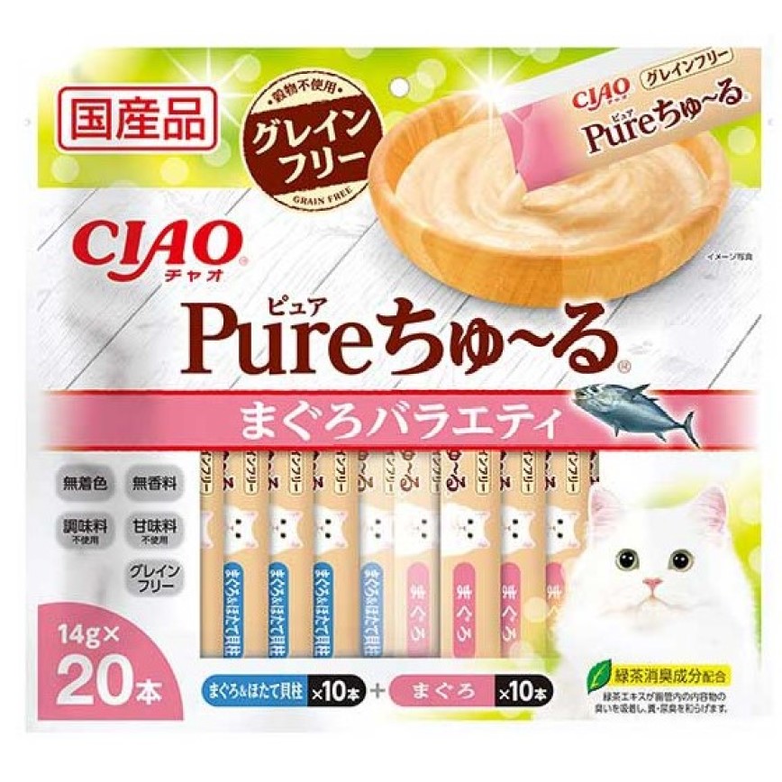 CIAO 肉泥 貓零食 Pure Chiu 天然純粹金槍魚扇貝肉醬 14g 20本袋裝 (SC-325) (img2)