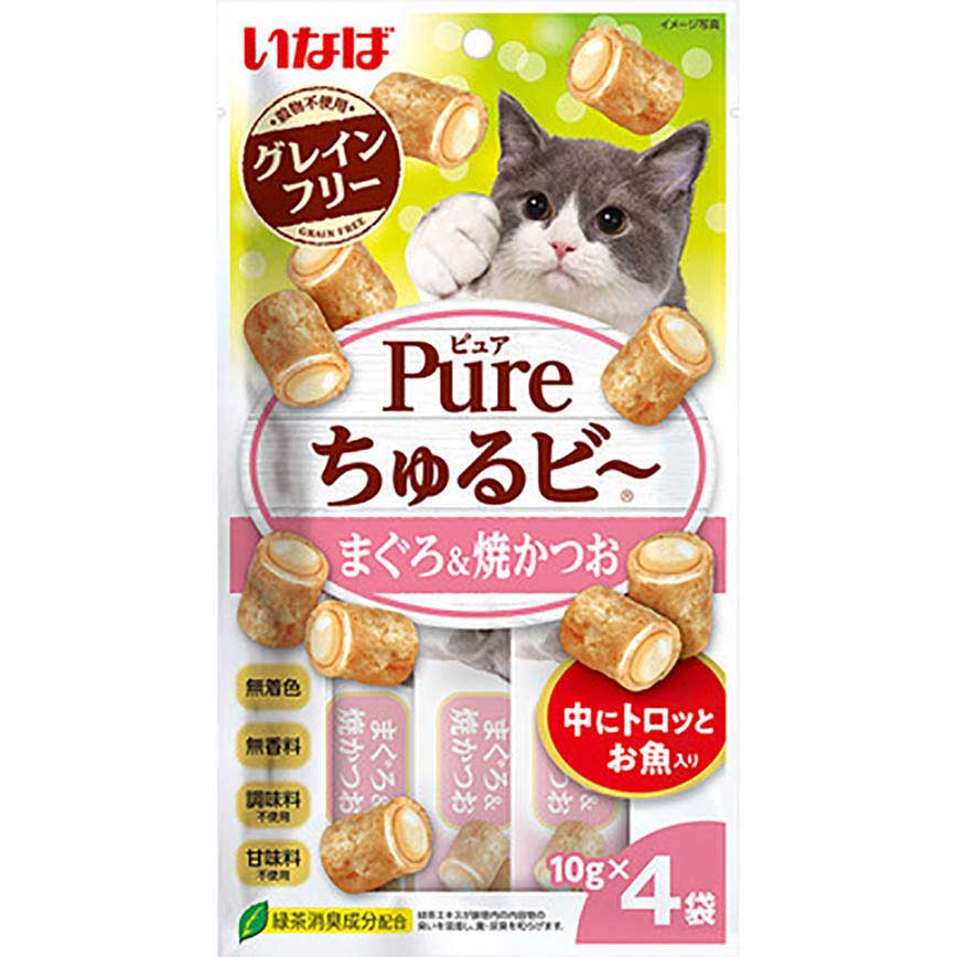 CIAO 貓零食 日本 Pure Chiu 天然軟心零食粒 金槍魚+燒鰹魚味 10g 4袋入(粉紅) (QSC-311) (img2)