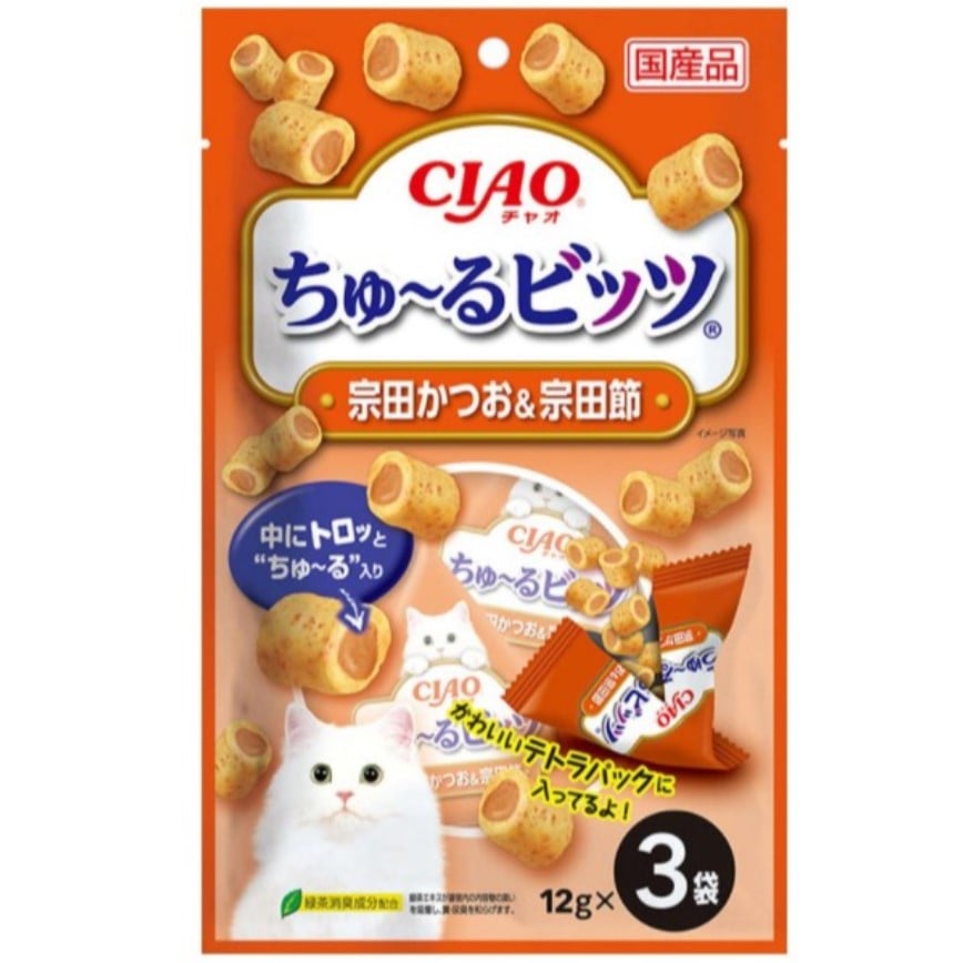 CIAO 貓零食 日本軟心零食粒 宗田鰹魚及宗田鰹魚乾味 12g 3袋入 (橙紅) (CS-179) (img2)