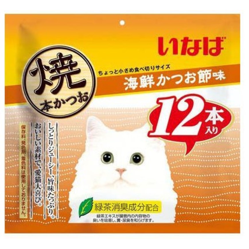 日本INABA燒鰹魚條 高齡貓用海鮮及鰹魚味 12本入 (QSC-36) (黃) (img2)