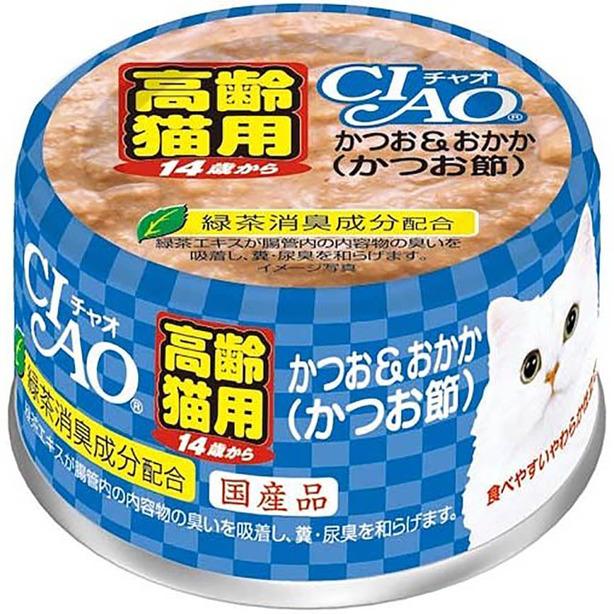 CIAO 貓罐頭 肉泥貓罐頭 高齡貓 14歲以上 鰹魚+鰹節 75g (藍) (M-52) (img2)