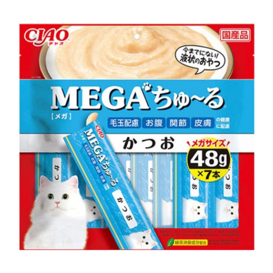 CIAO 肉泥 貓零食 MEGA系列 鰹魚肉醬 48g 7本袋裝 (藍) (SC-362) (TBS) (img2)