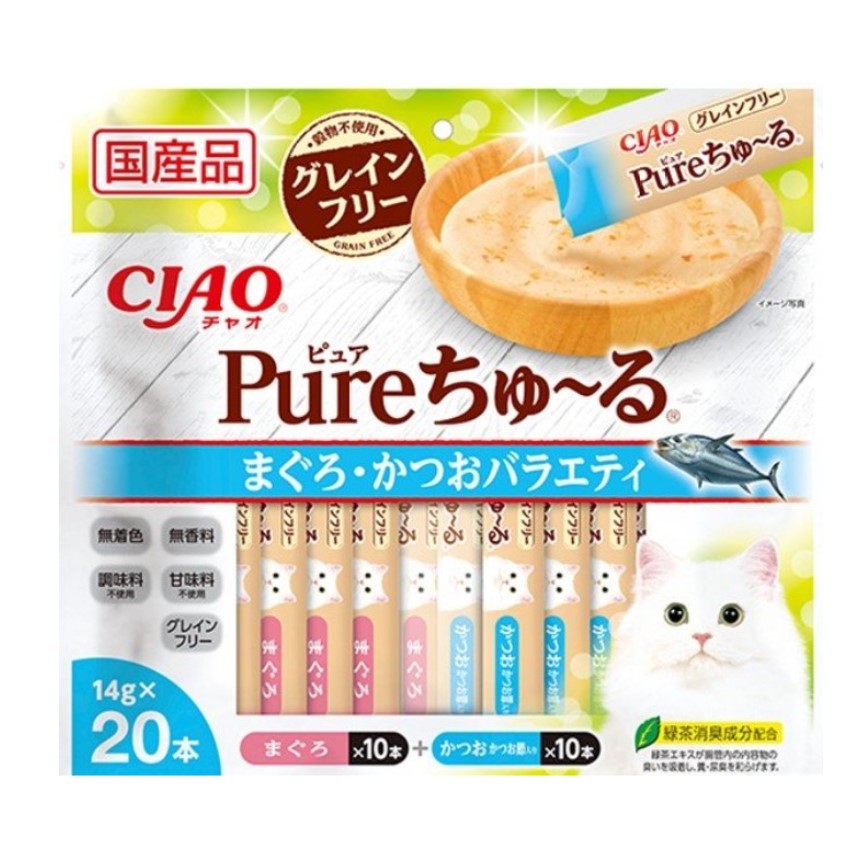 CIAO 肉泥 貓零食 Pure Chiu 天然純粹金槍魚+鰹魚肉醬 14g 20本袋裝 (SC-326) (img2)