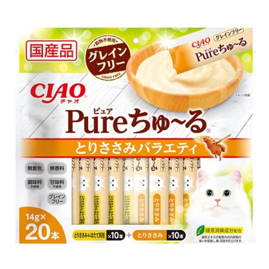 CIAO 肉泥 貓零食 Pure Chiu 天然純粹雞肉扇貝肉醬 14g 20本袋裝 (SC-327) (TBS) (img2)