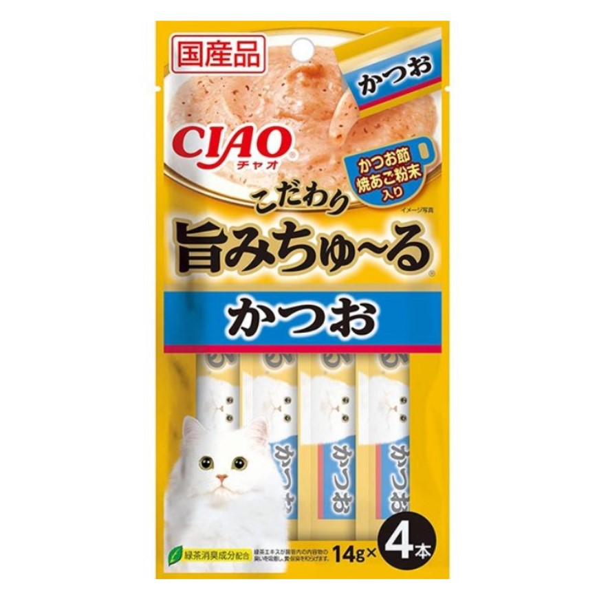 CIAO 肉泥 貓零食 旨みちゅ〜る 鰹魚+飛魚乾粉 14g 4本入 (SC-342) (TBS) (img2)