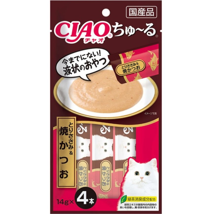 CIAO 肉泥 貓零食 雞肉+燒鰹魚肉醬 14g 4本入 (棕) (SC-247) (TBS) (img2)