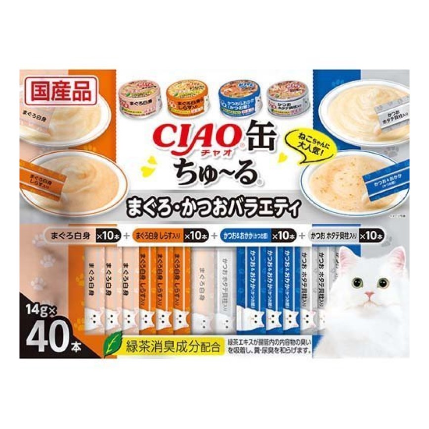 CIAO Cat Snack Japanese meat puree meal kit FOU series tuna and bonito combo pack 14g 40pieces (SC-421) (img2)