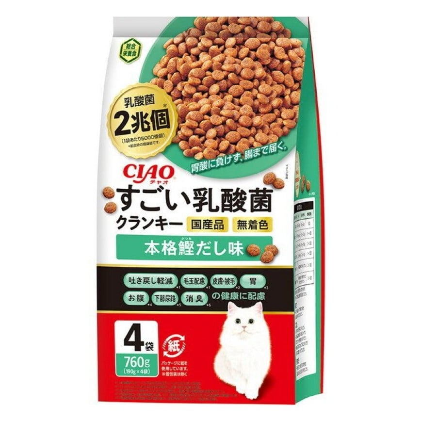 CIAO 貓糧 日本2兆個乳酸菌 本格鰹魚湯味 190g 4袋入 (綠) (P-305) (img2)