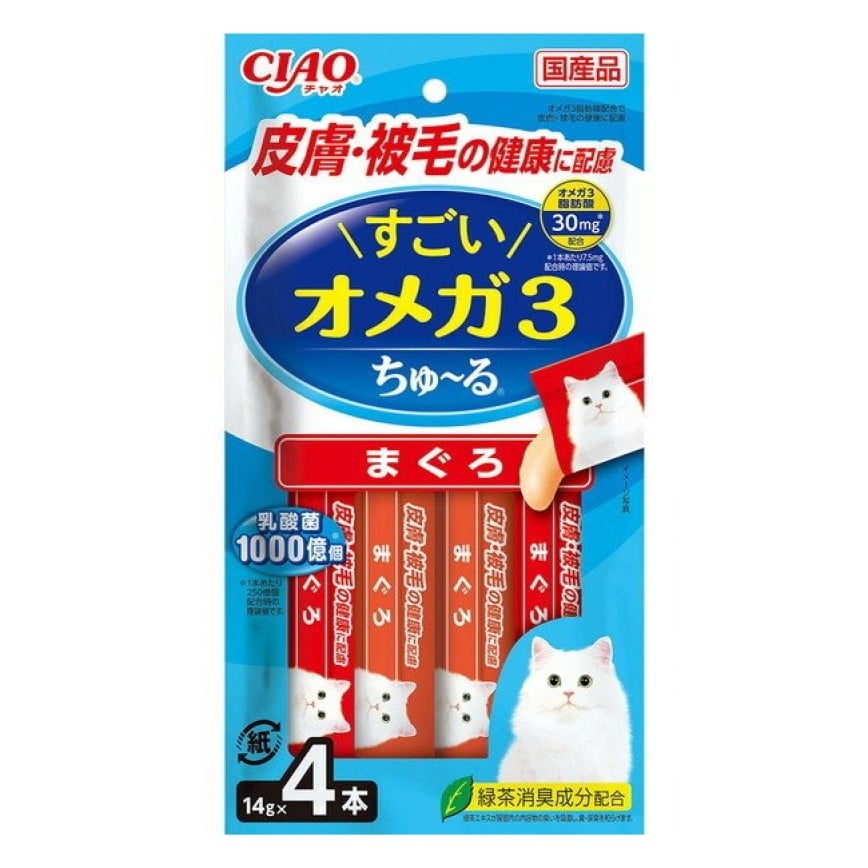 CIAO 肉泥 貓零食 驚人的歐米茄三 肌膚毛髮健康 14g 4本入 (SC-435) (img2)