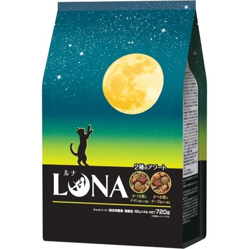 日本Petline 貓糧 LUNA 成貓用 日本國產 鰹魚雞肉+芝士 720g (綠黃) (img2)