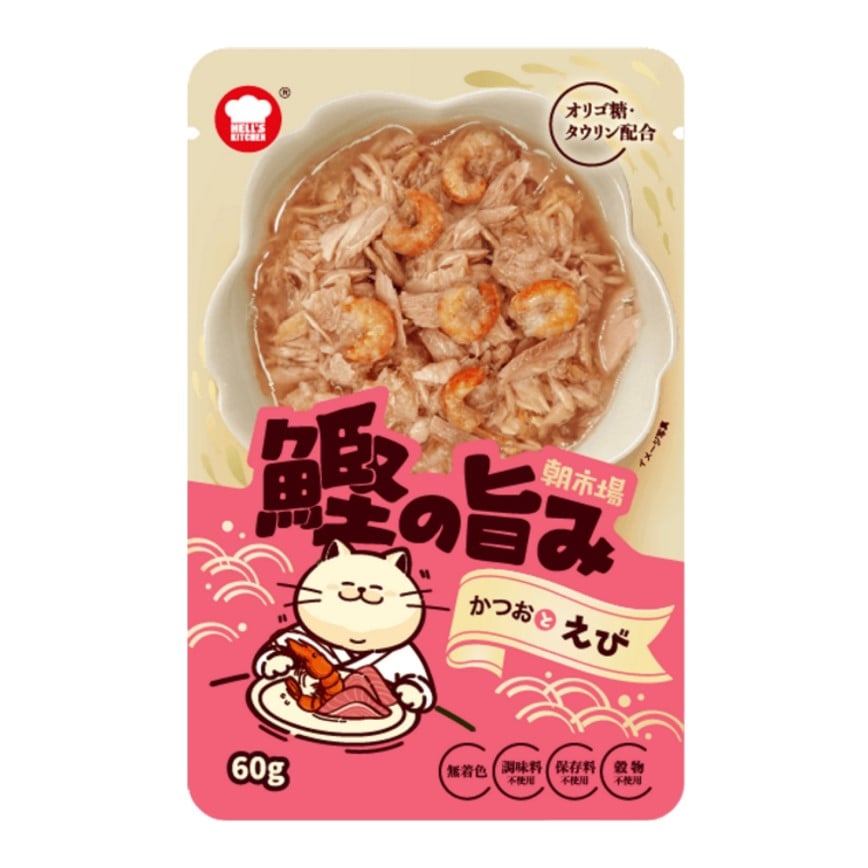日本HELL'S KITCHEN 朝市場 鰹旨味 貓濕糧 鰹魚+蝦 60g (img2)