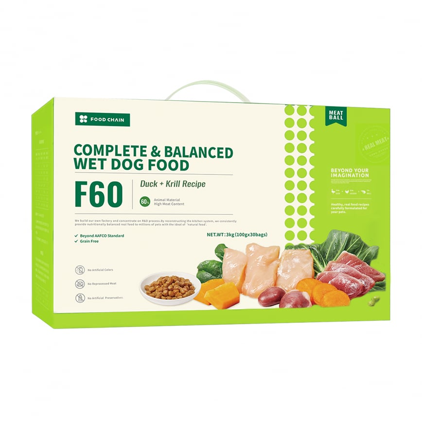 FOOD CHAIN F60成⽝全營養低溫鮮煮主⻝糧 鴨⾁+磷蝦 100g 30包裝 (fc90375)  (img2)