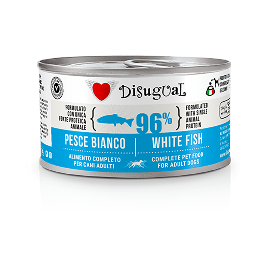 Disugual Canned Dog Food 96% Premium Fresh Meat Single Protein Recipe White Fish 150g (DSGV104) | Made in Italy (img2)
