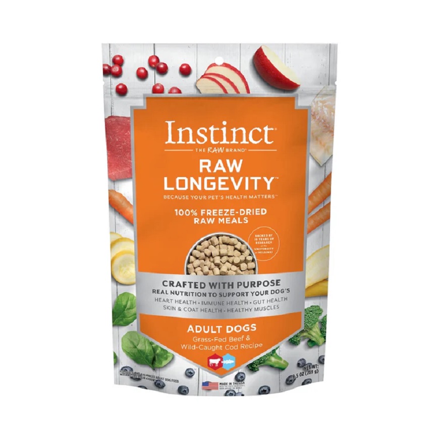 Nature's Variety Instinct Dry Dog Food Freeze-dried Raw Meat Main Food Longevity Series Beef and Cod for Adult Dogs 9.5oz (621478) (img2)