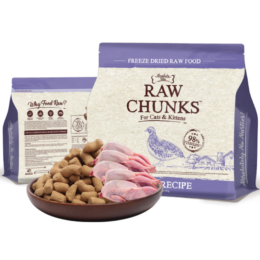 Absolute Bites Raw Chunks Freeze Dried Raw Food for Cats & Kittens Quail Recipe 280g (img2)