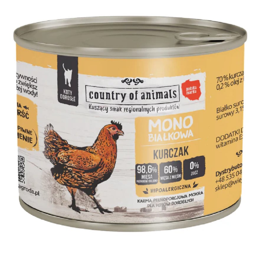 Country of animals 貓罐頭 單一蛋白罐 雞肉 200g (94344) (img2)