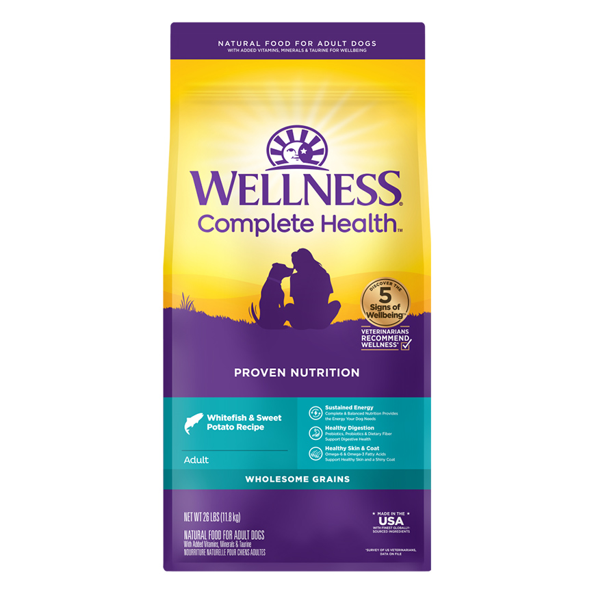 WELLNESS Complete Health Dry Dog Food Grained Recipe with Whitefish & Sweet Potato for Adult 15lb (8906) (img2)